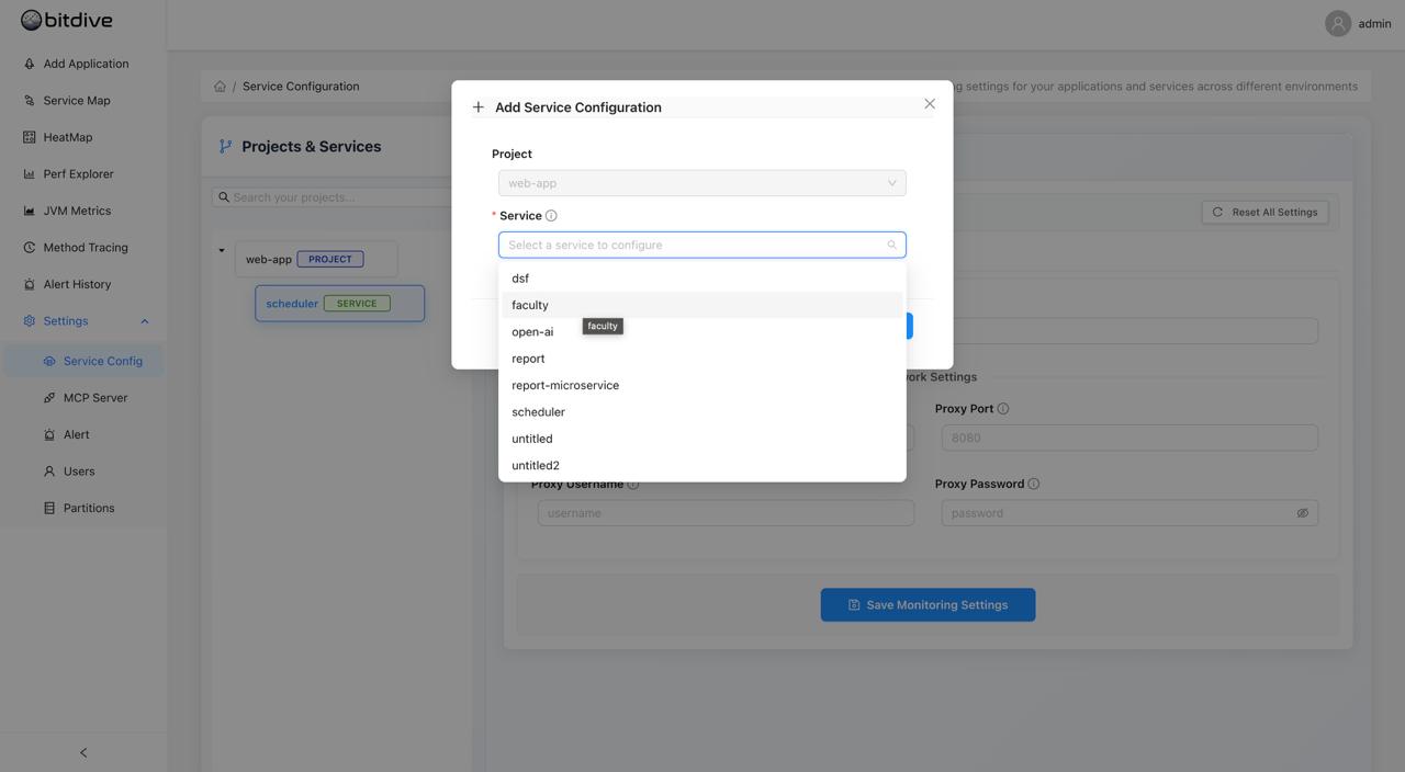 BitDive Add New Service Project
