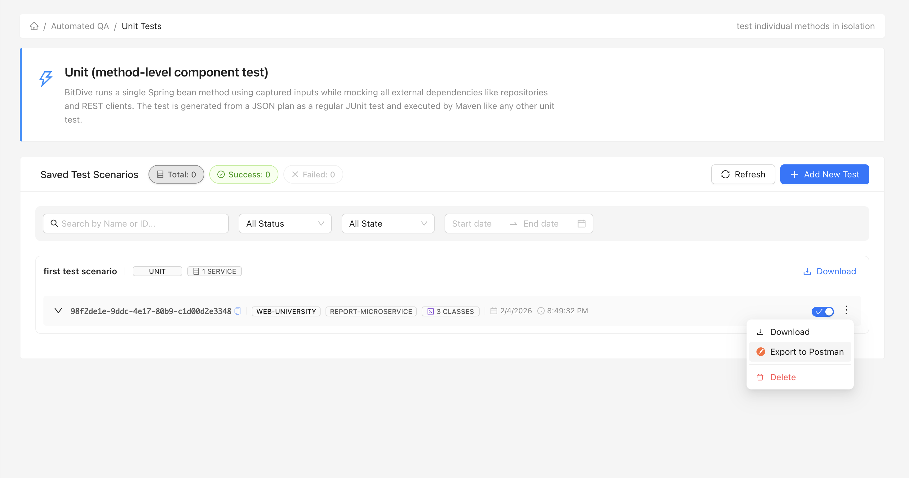 Exporting a full test scenario to Postman