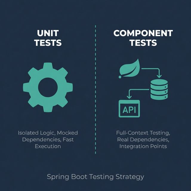 Unit Tests vs Component Tests in Spring Boot - Testing Strategy Diagram